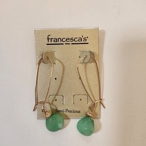 Francesca's Collections Goldtone Earrings with Semi-Precious Green Gem
